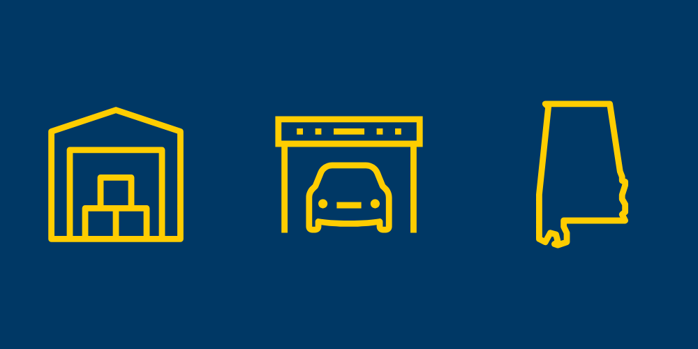 Alabama, Self-Storage, and Parking icons